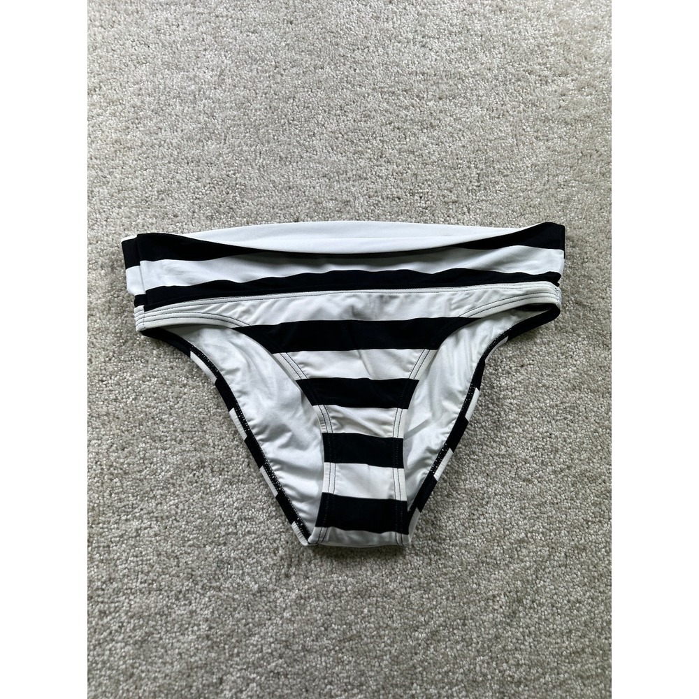 Vix Swimwear Women's Black White Stripe Bikini Bottom‎ Small Nylon